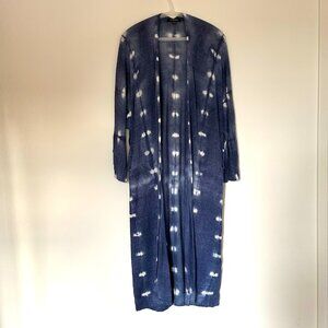 ACROBAT Indigo/White Dyed Linen Long Open Cardigan Duster Lightweight Small